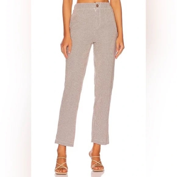 FREE PEOPLE Kate Plaid Straight Leg Pant in Brown & White in Size Small - Picture 2 of 8